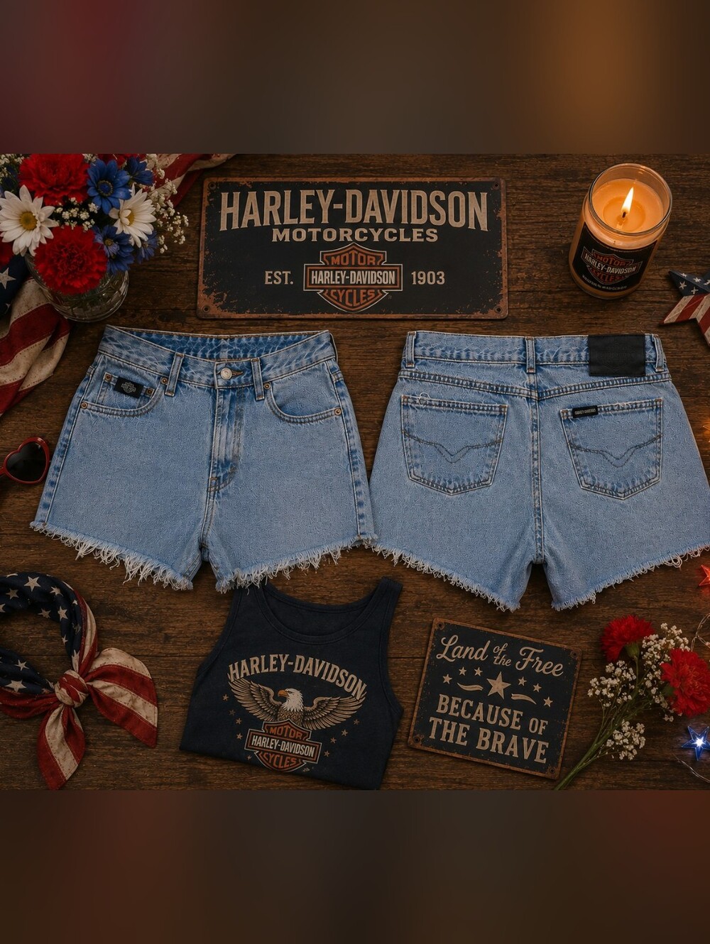 Vtg Harley Davidson Light Wash Denim Cutoff Shorts  Size 8